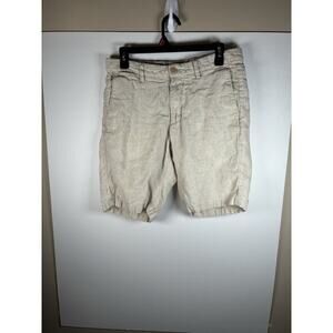 Mango MNG Man 100% Linen Bermuda Shorts Size 30 Natural Tan Chino Summer 10”